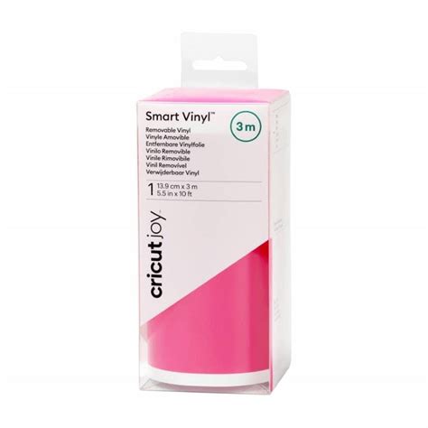 2009327 - Cricut Smart Vinyl Removable Party Pink 120cm; 1 roll 5.5 in x 10 ft (13.9 cm x 3 m); Matte finish; Works without a cutting mat – just load & go!; Dishwasher friendly; Weather-resistant, ideal for outdoor projects; For Cricut Joy™